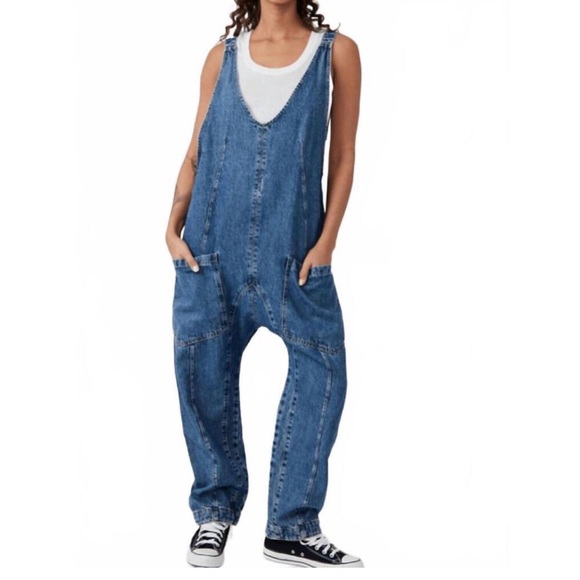 We The Free People Overalls Medium Denim High Roller - Picture 2 of 8